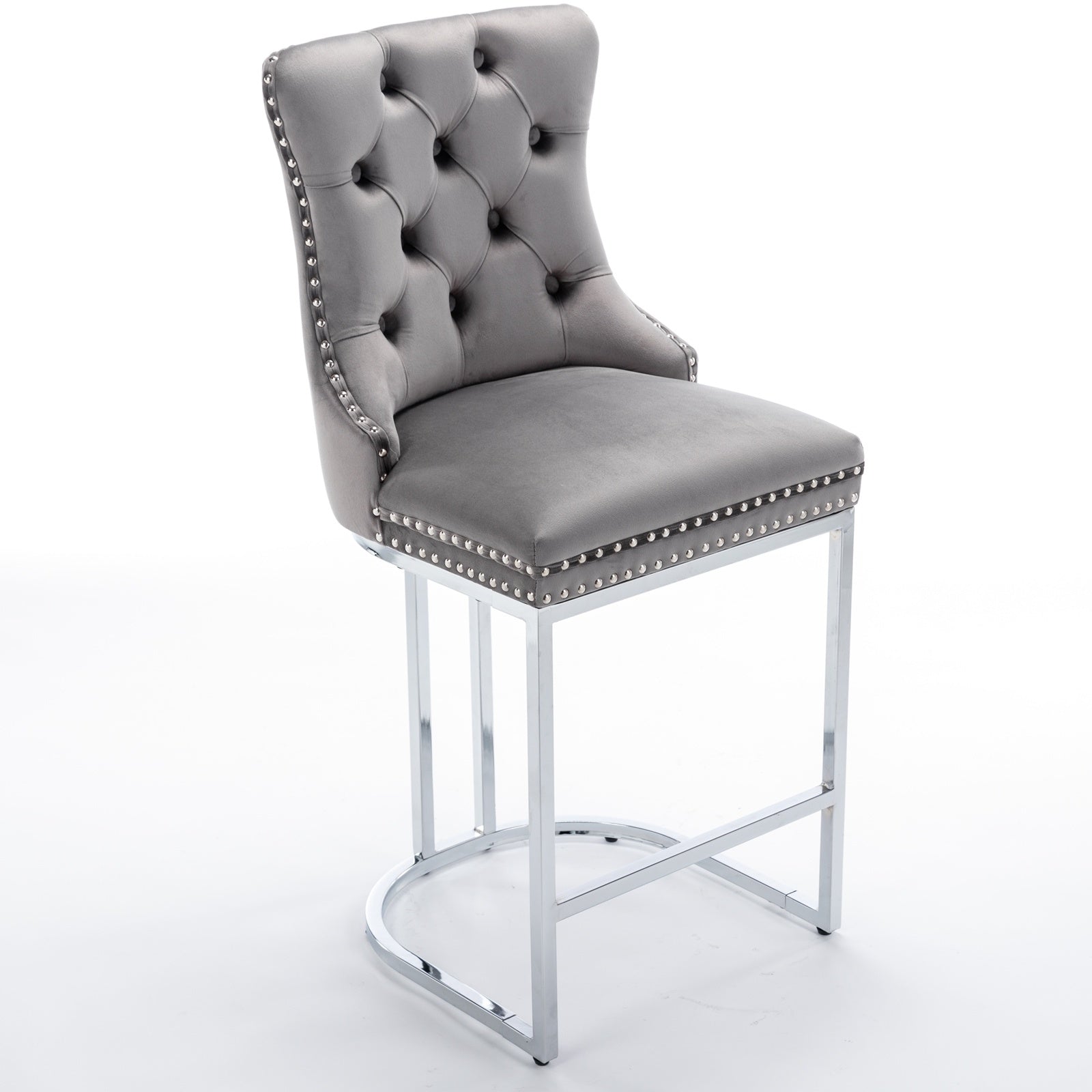26 Velvet Bar Stools Set Of 2, Counter Height With Button Back  Rivet Trim