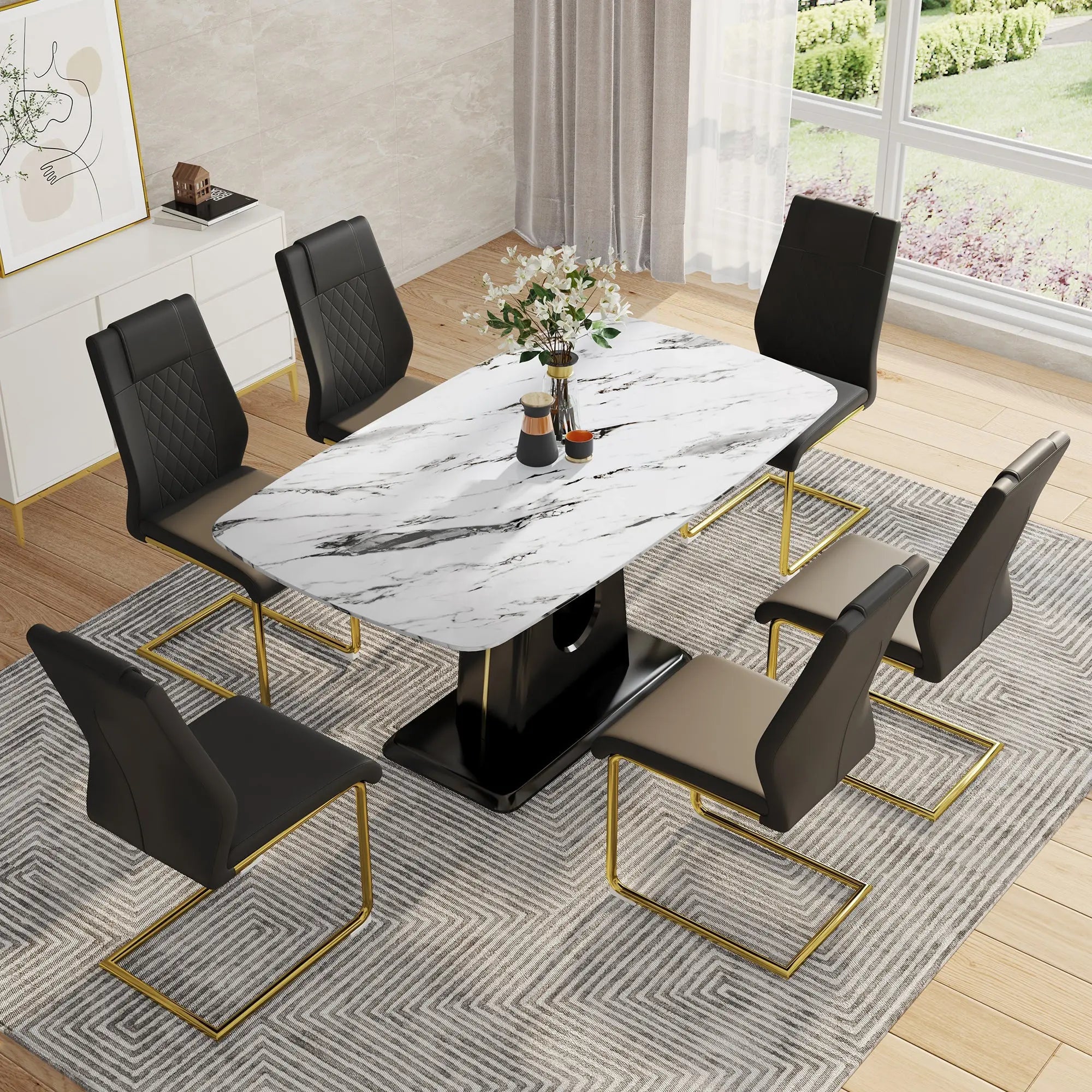 Table and chair set, modern and minimalist dining table, imitation Sangria Beech
