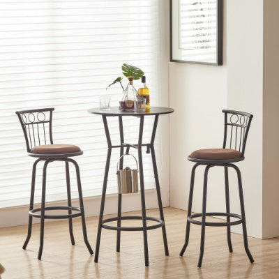 3 Bar Table And Chairs Set For Dining Room Industrial Counter Height Bar Chairs With Metal Back, Fabric Seat