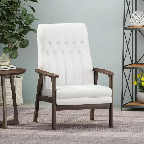 Mid Century Modern Upholstered Accent Chair, Matte Black Faux Leather CJDropshipping