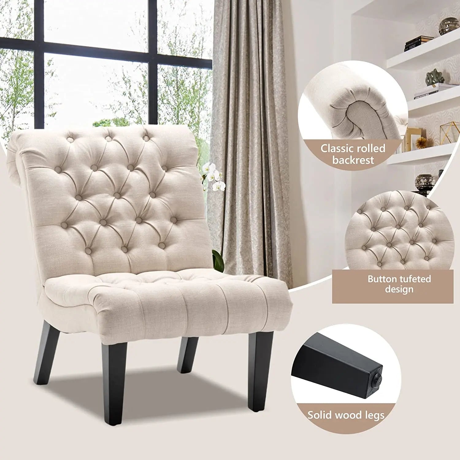 Stylish Cream Accent Chair with Wood Legs Peach Maple