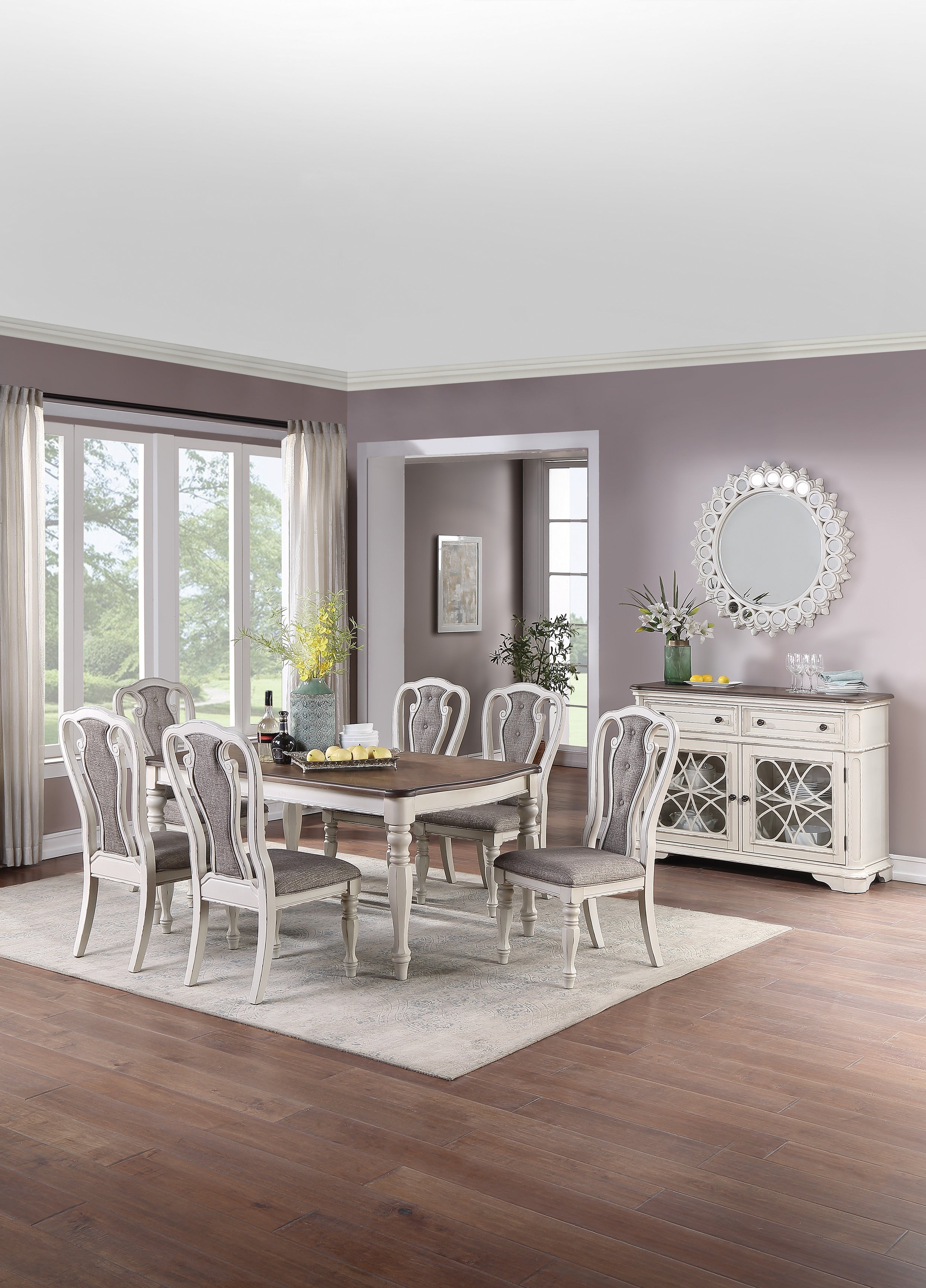 Antique White Set Of 2 Dining Chairs Grey Upholstered Tufted Unique Design Chairs Back Cushion Seat Dining Room CJDropshipping