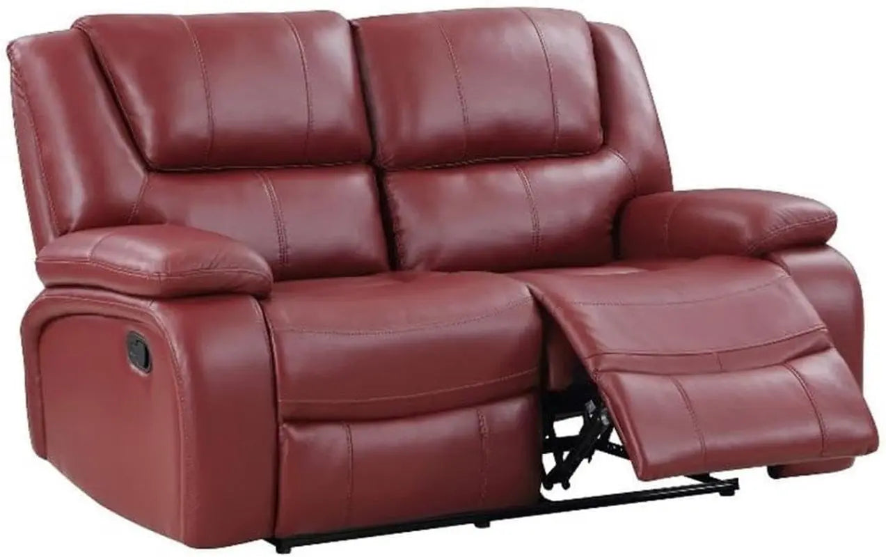 Red Faux Leather Reclining Loveseat rana Peach Maple
