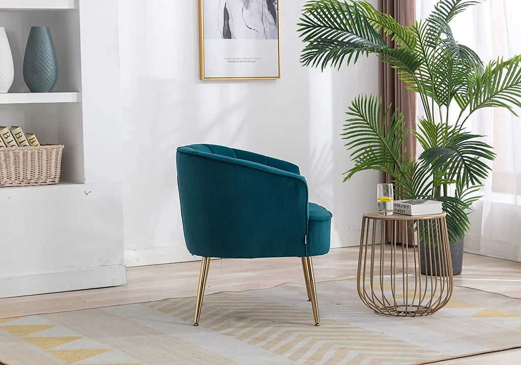 Teal Velvet Accent Chair with Golden Legs Peach Maple