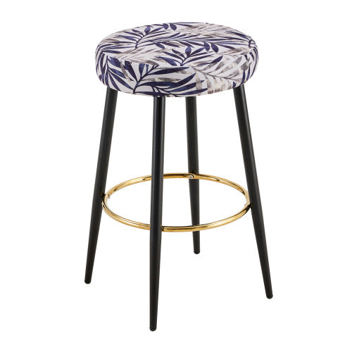Counter Height Bar Stools Set Of 2, PU Kitchen Stools Upholstered Dining Chair Stools 24 Inches Height With Golden Footrest For Kitchen Island Coffee Shop Bar Home Balcony Silver Leaves Velvet