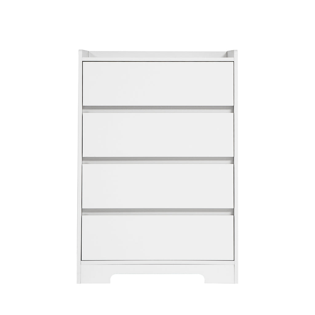 4 Drawer Dresser, Chest Of Drawers Without Handle, White Dresser For Bedroom Waterproof, Modern Wooden Cabinet With Sturdy Frame For Living Room, Entryway, Bedroom, Hallway, Office