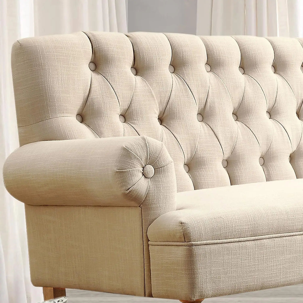 Beige Linen Loveseat Sofa for Living Room Peach Maple