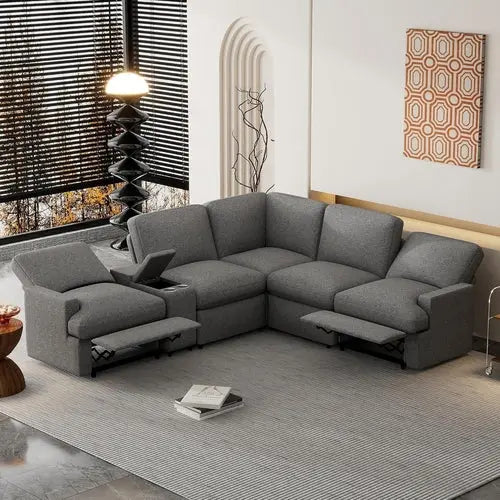 Modern Power Reclining Sectional Sofa with USB & Power Peach Maple