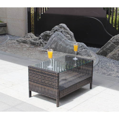 Outdoor Patio Furniture Coffee Table With Clear Tempered Glass CJDropshipping