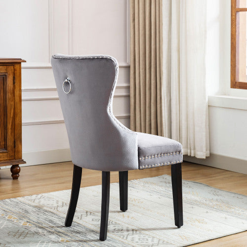 Elvet Dining Chairs Set Of 2 ,4, 6 With OAK Legs, Button, Chrome Knocker And Nailhead Trim Bedroom Chair Kitchen Chair Living Room Lounge Leisure Chair Grey, 2pcs,4pcs,6pcs