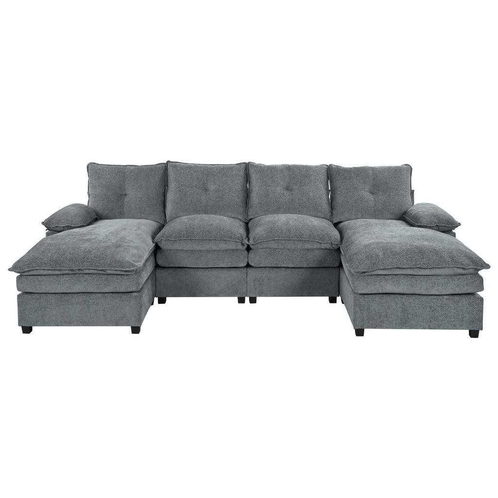 U-Shaped Chenille Sectional Sofa with Adjustable Armrest Pillows -