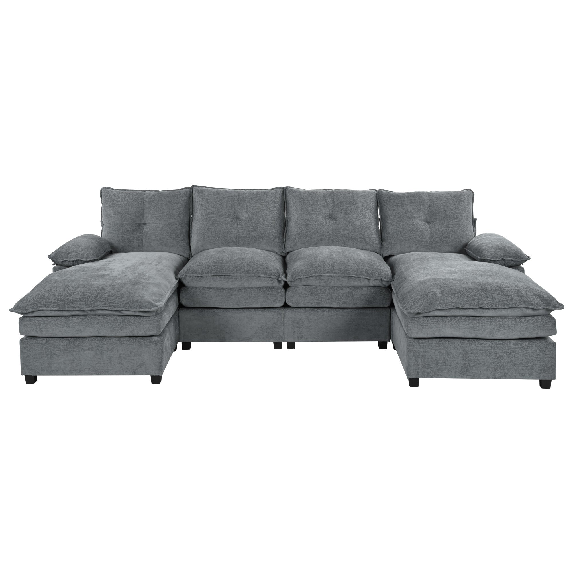 U-Shaped Chenille Sectional Sofa with Adjustable Armrest Pillows -