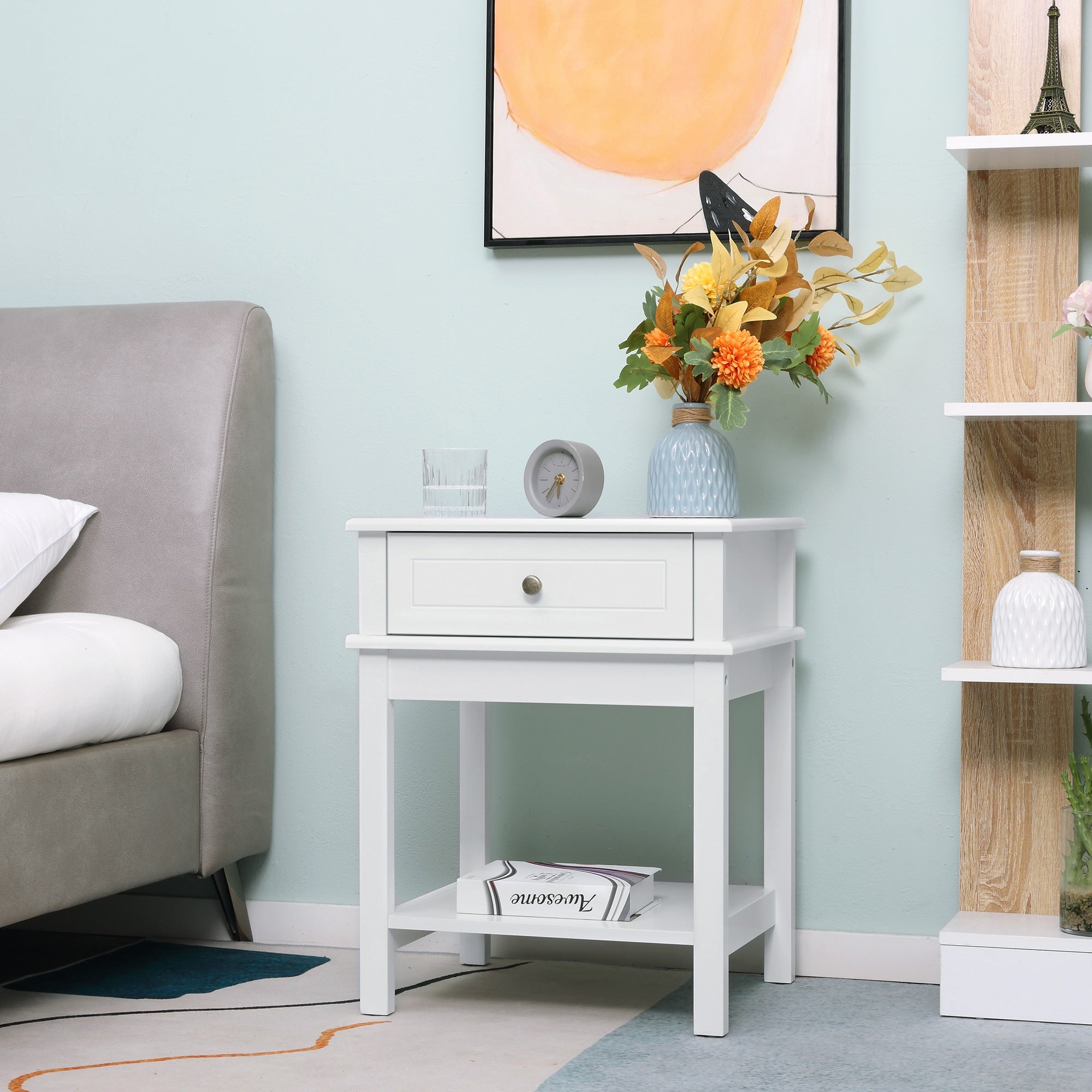 HOMCOM Modern Nightstand, Accent End Side Table with Drawer and Taupe Shadow