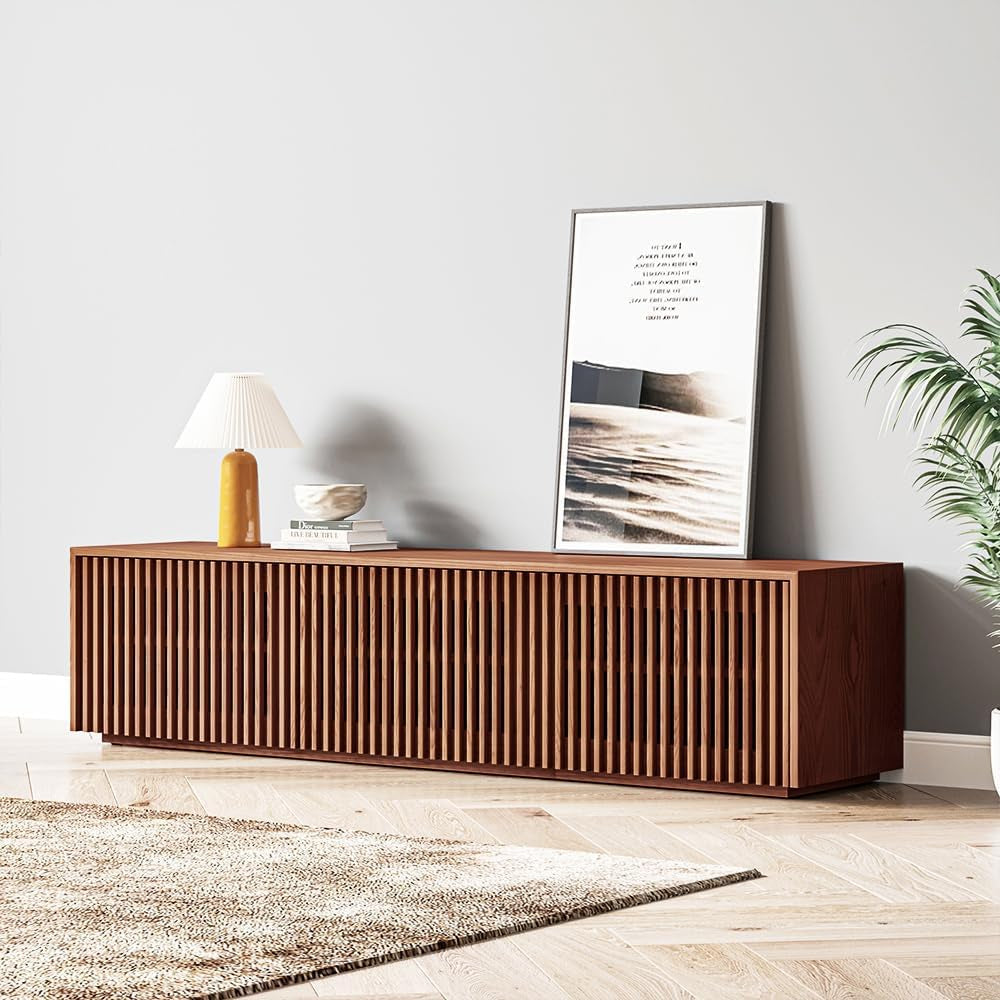 Mid Century Modern TV Stand, Solid Wood Media Console for 65 Inch TV, Peach Maple