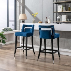 Suede Velvet Barstool With Nailheads Dining Room Chair2 Pcs Set - 30 Inch Seater Height