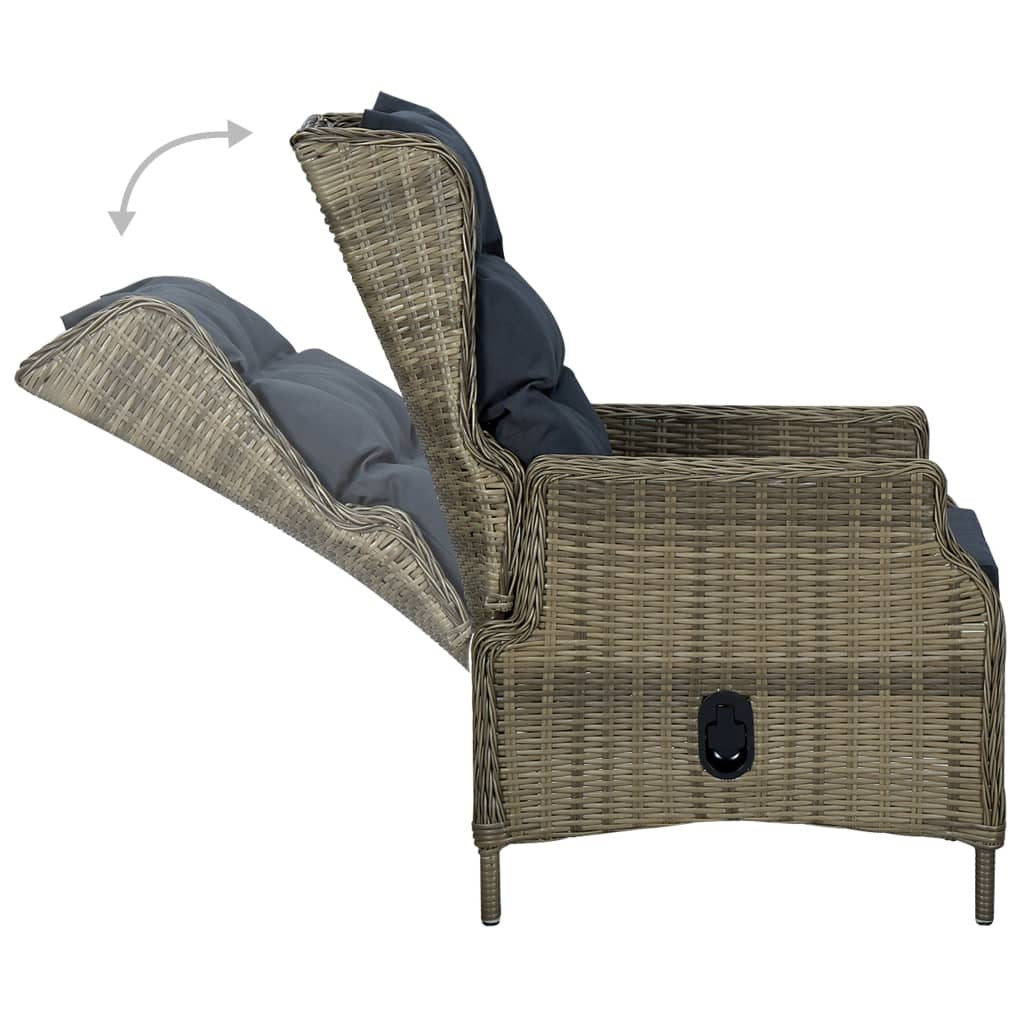 Adjustable Garden Chair with Cushions Poly Rattan Brown