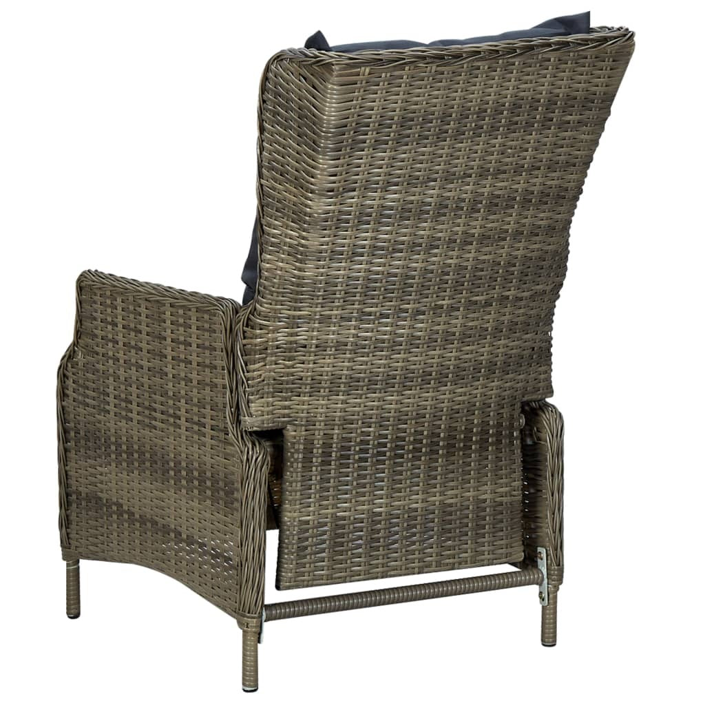Adjustable Garden Chair with Cushions Poly Rattan Brown