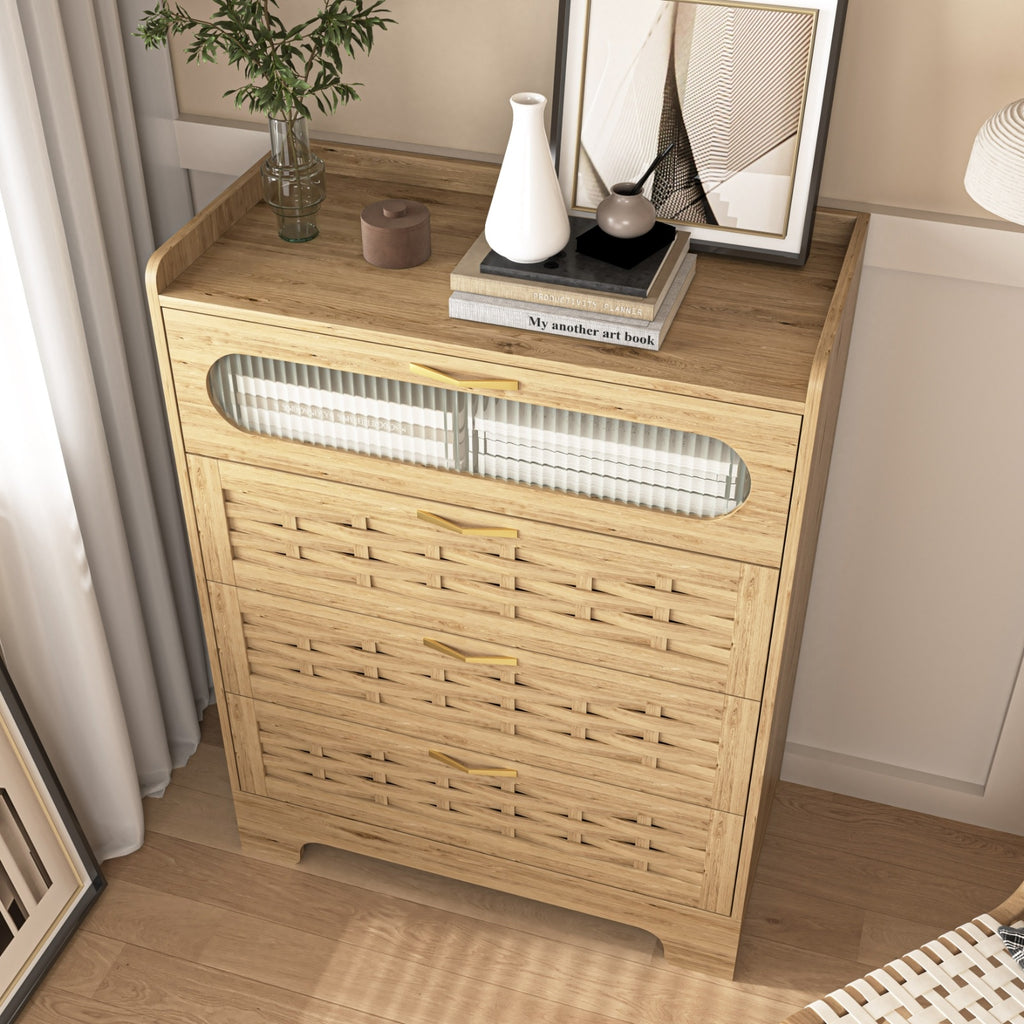 Wood 4 Drawer Dresser For Bedroom, Large Double Dresser With Wide Drawers, Modern Chest Of Drawers,S