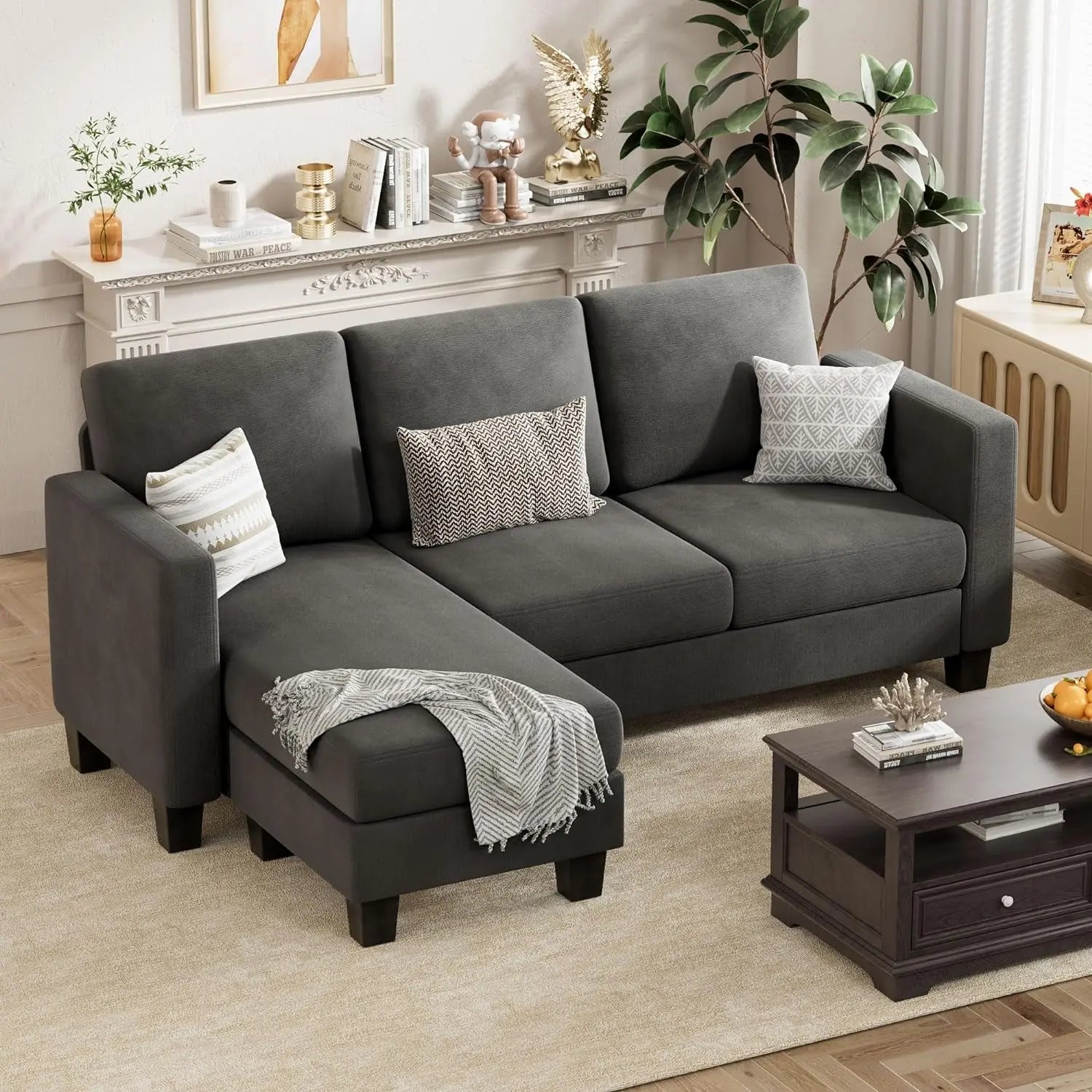 Dark Gray Linen Sectional Sofa for Small Spaces Peach Maple
