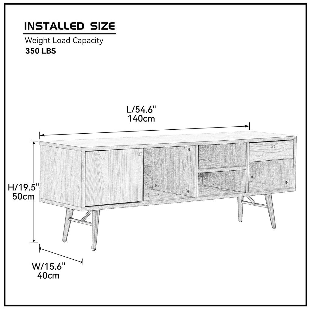 Mid-Century Modern Low Profile Media Console TV Stand, Walnut Sangria Beech