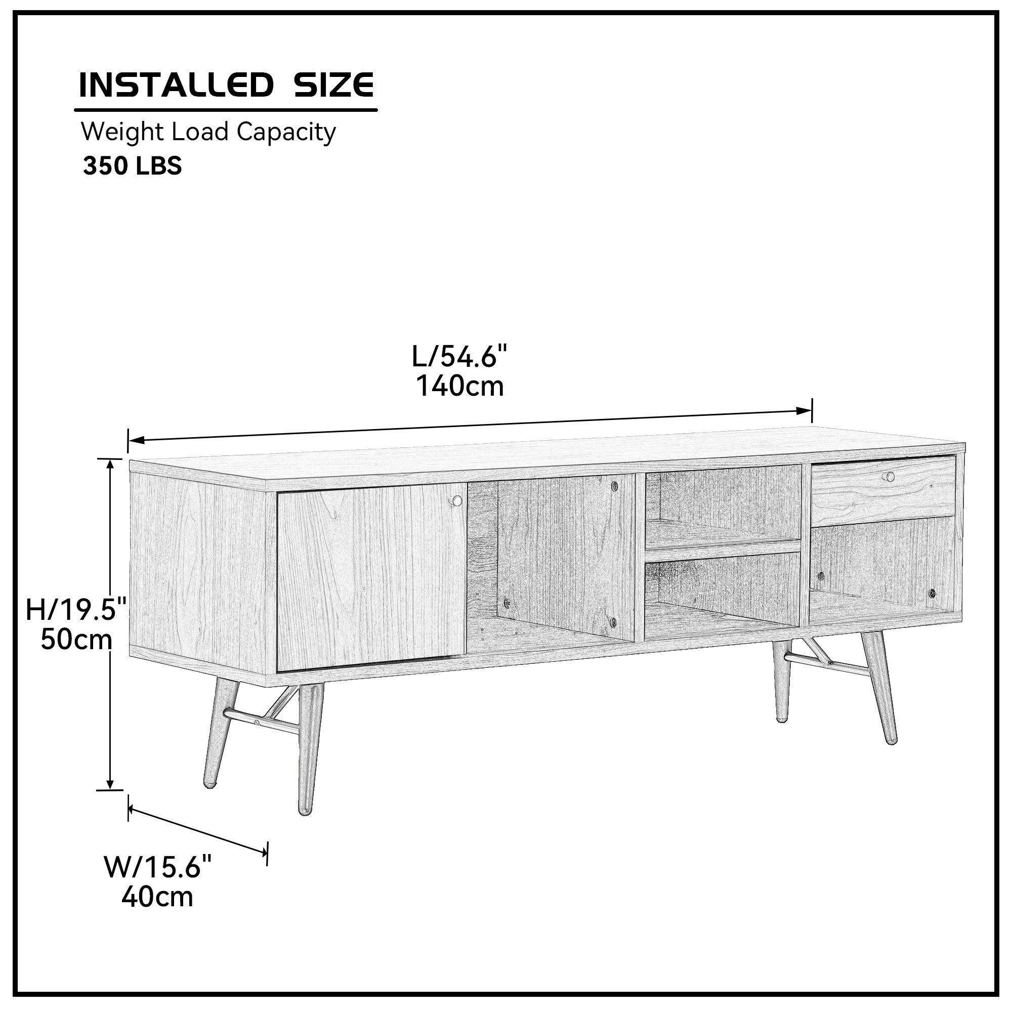 Mid-Century Modern Low Profile Media Console TV Stand, Walnut Sangria Beech