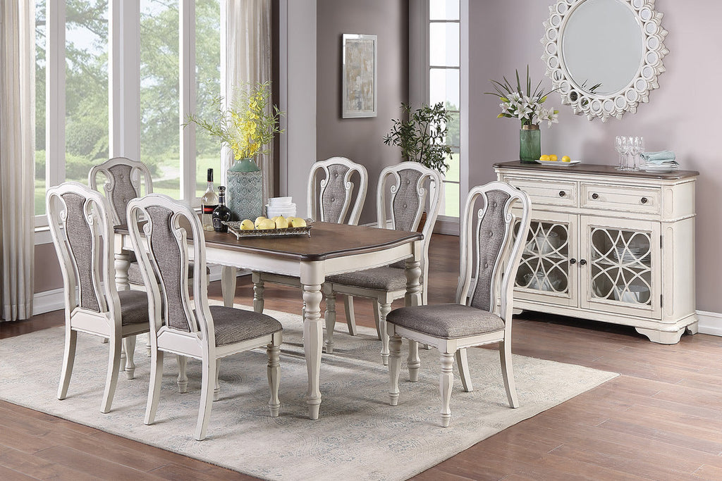 Antique White Set Of 2 Dining Chairs Grey Upholstered Tufted Unique Design Chairs Back Cushion Seat Dining Room CJDropshipping