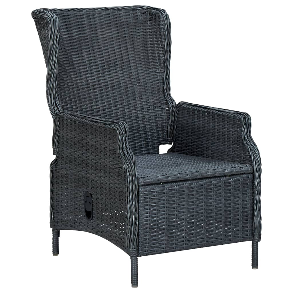 Adjustable Garden Chair with Cushions Poly Rattan Dark Grey