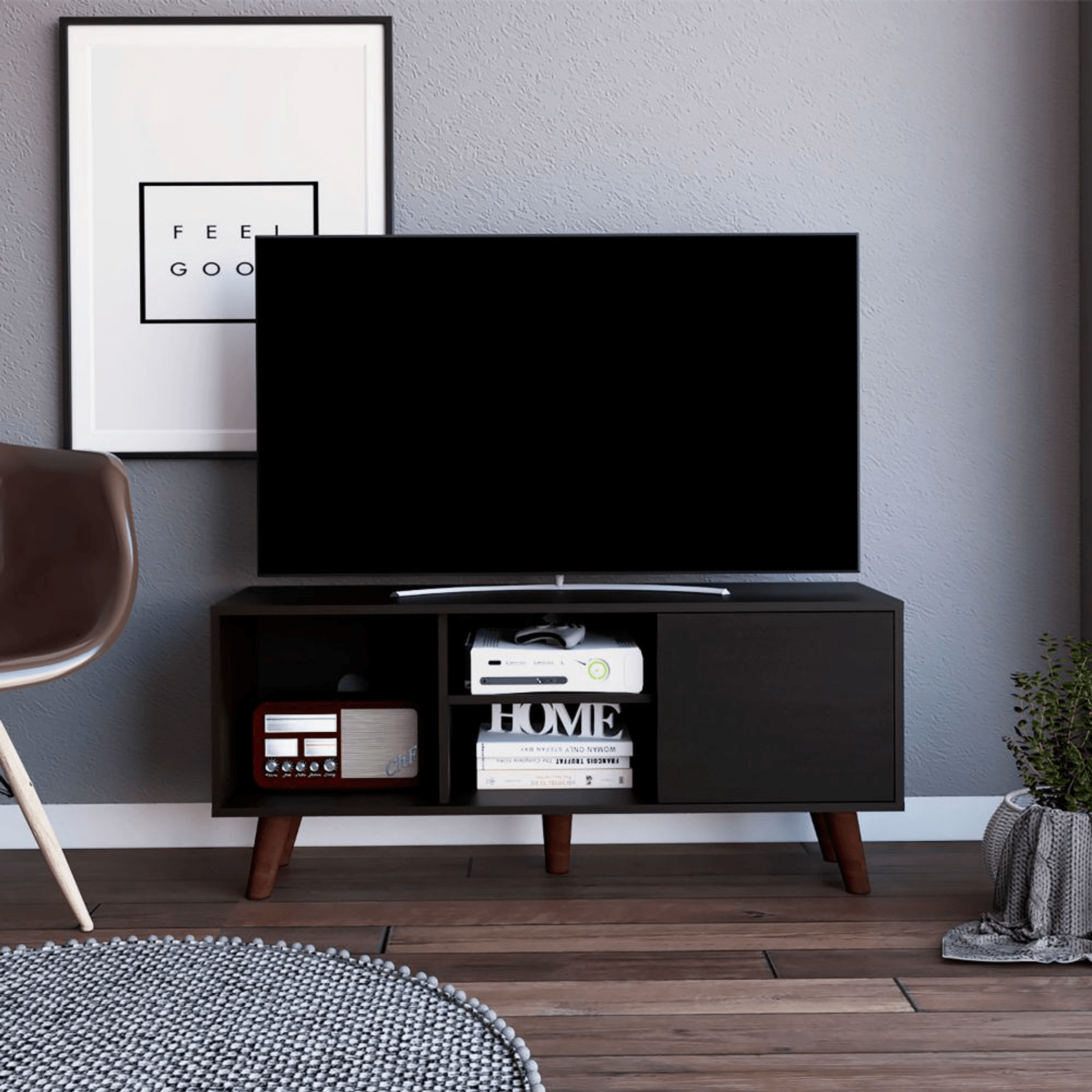 Ontario Engineered Wood Tv Stand With Ample Storage White Diomedes