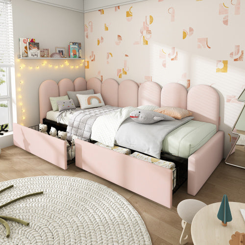 Upholstered Bed Daybed With Drawers Storage,3FT Single Sofa Bed 90X190cm, Sofa Bed For Adults And Children , Bed Frame With Slatted Frame, Velvet, Pink No Mattress