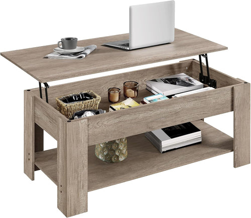 Lift Top Coffee Table with Hidden Compartment and Storage Shelf, Peach Maple