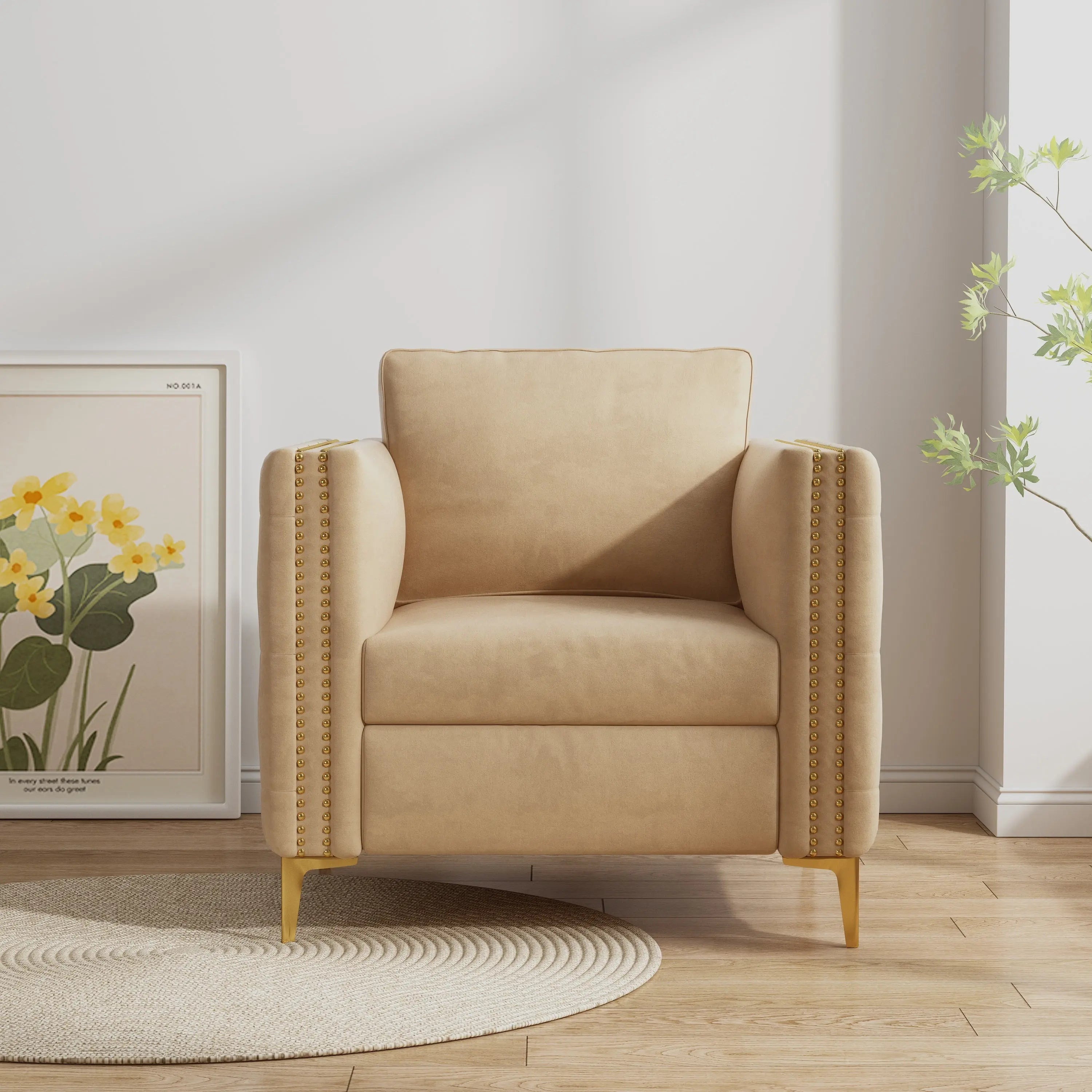 Accent Chair for Living Room Upholstered  Arm Chair with Metal Legs Sangria Beech