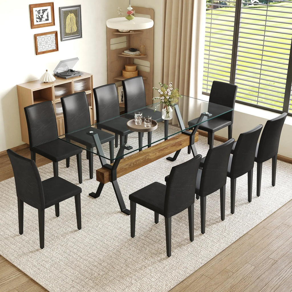 Table and chair set.79'x31.5' Inch Tempered Glass Tabletop With Sangria Beech