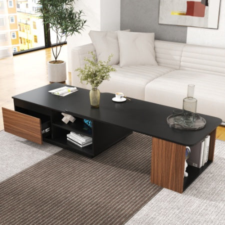 Extendable Coffee Table, Length Adjustable Wood Coffee Table With 2 Storage Drawers For Living Room, Large Long Rectangular Center Table CJDropshipping