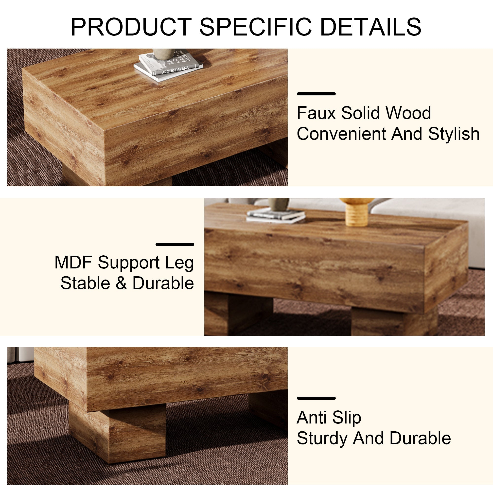 This modern rectangular coffee table features a stylish wood color, Sangria Beech