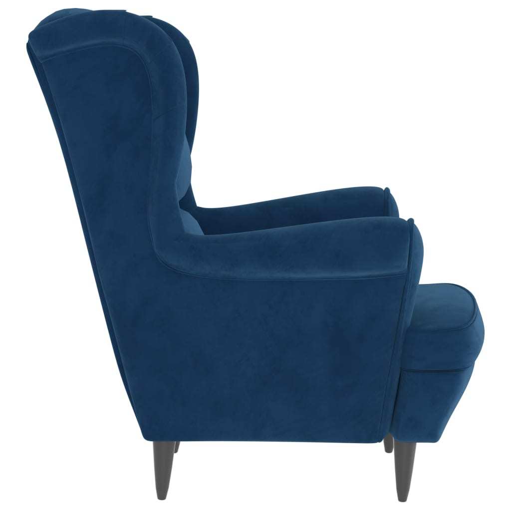 Wingback Chair with Footstool Blue Velvet