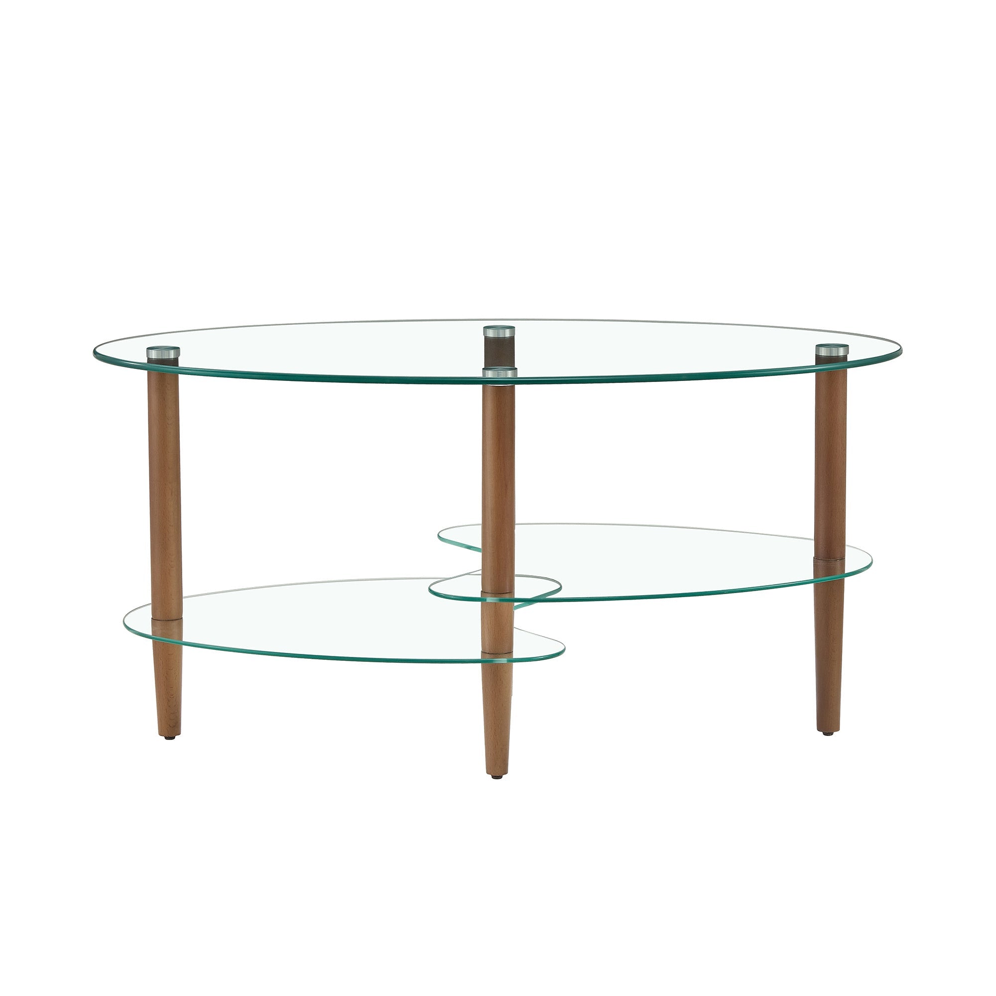 Transparent Oval Glass Coffee Table, Modern Living Room Table, Oak Leg Coffee Table, Three-layer Glass Table CJDropshipping