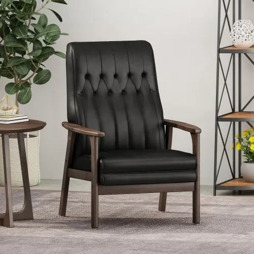 Mid Century Modern Upholstered Accent Chair, Matte Black Faux Leather CJDropshipping