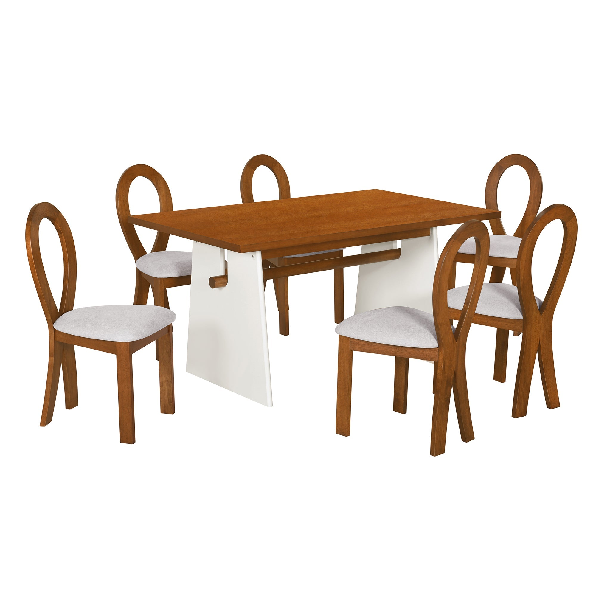 Modern 7-Piece Dining Table Set with Trestle Dining Table and 6 Sangria Beech