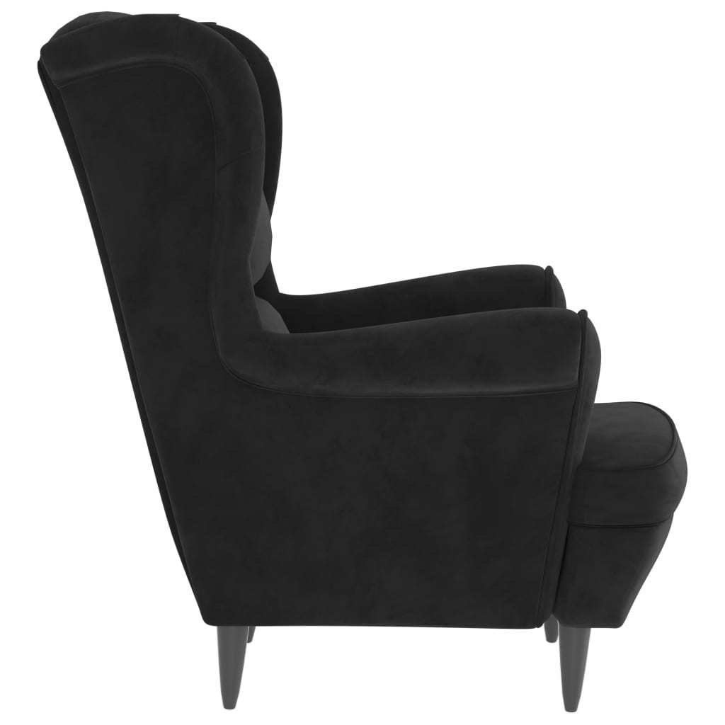 Wingback Chair with Footstool Black Velvet