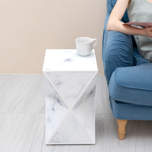 Geometry End Table, Glass Nightstand, Marble Table, White Table for Olive Phaedra