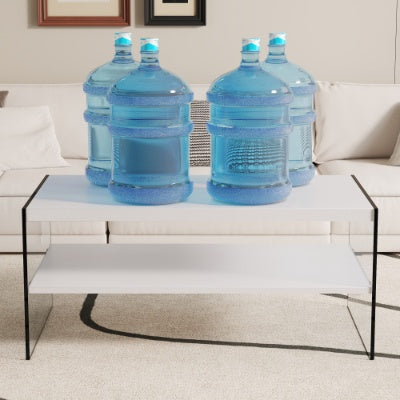 Double Rectangular Coffee Table. The Board Surface Is MDF, With White Stickers, And Both Sides Are Transparent Tempered Glass. Suitable For Living Room, Bedroom And Other Occasions CJDropshipping