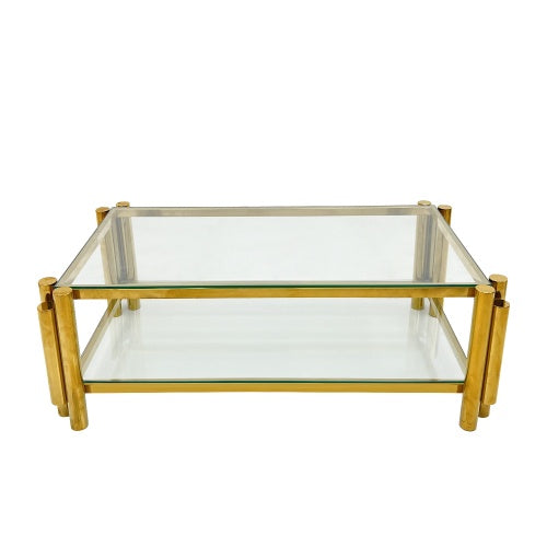 Modern Stainless Steel Coffee Table Set Set Of 3, Double-Layer Clear Tempered Glass Table Top, Coffee Table  Two End Side Table 3-Pieces Sets For Living Room Home Office CJDropshipping