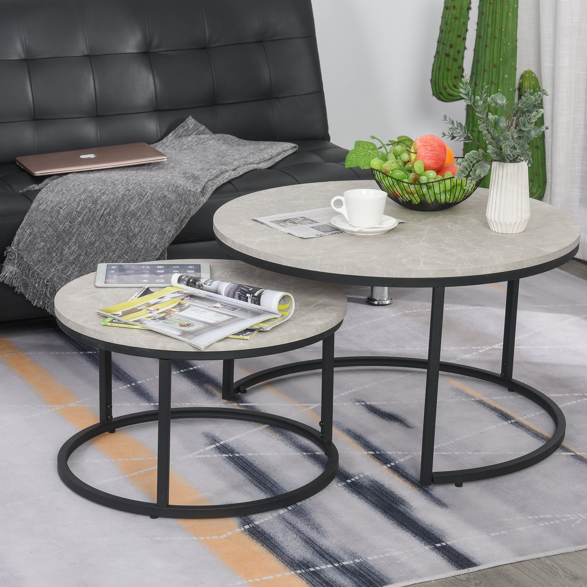 HOMCOM 2-PCS Modern Elegance Stack Design Coffee Table Set with Metal Taupe Shadow