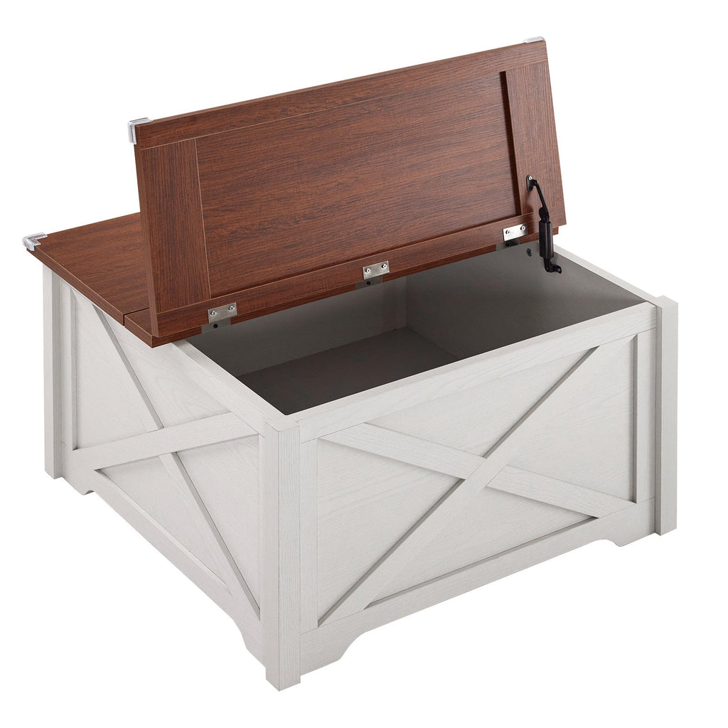 Large Hidden Storage Compartment, Double Flap Panel, Side X Shape, Coffee Table, Square, 31.5x31.5x18in CJDropshipping