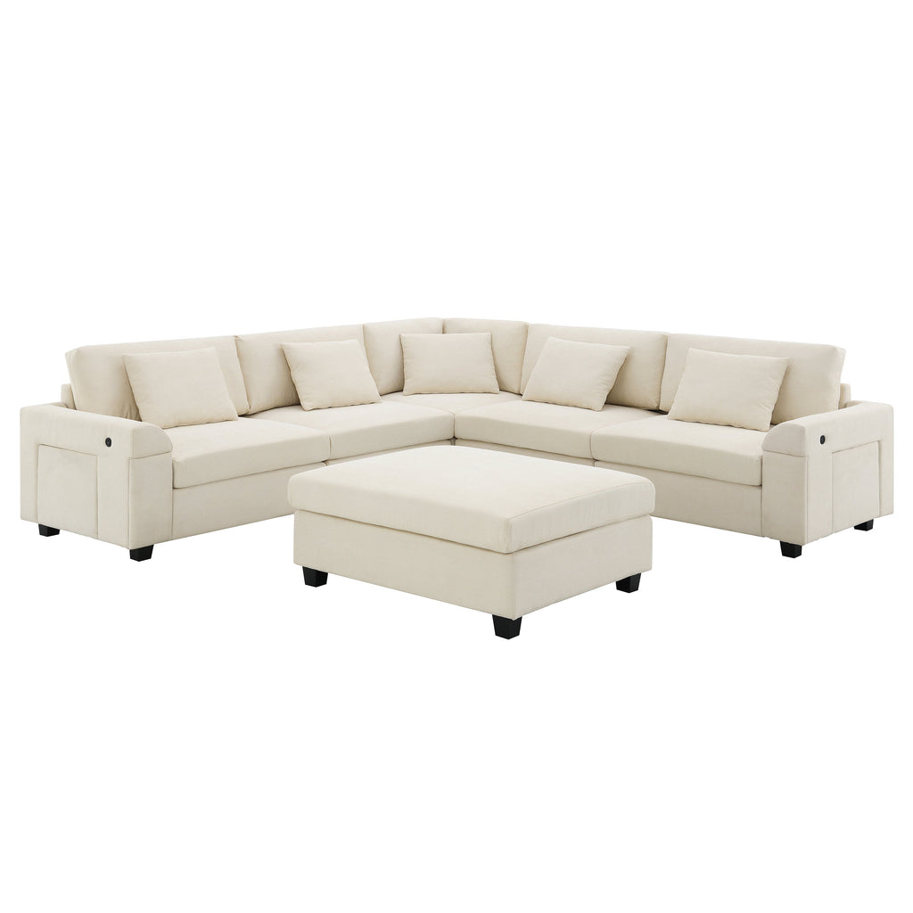 128*67" U Shaped Sectional Sofa,6 Seat Chenille Couch Set with