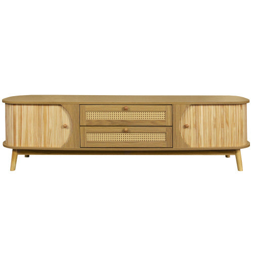 Rattan TV Stand For TVs Up To 75'', Modern Farmhouse Media Console, Entertainment Center With Solid Wood Legs, TV Cabinet For Living Room,Home Theatre