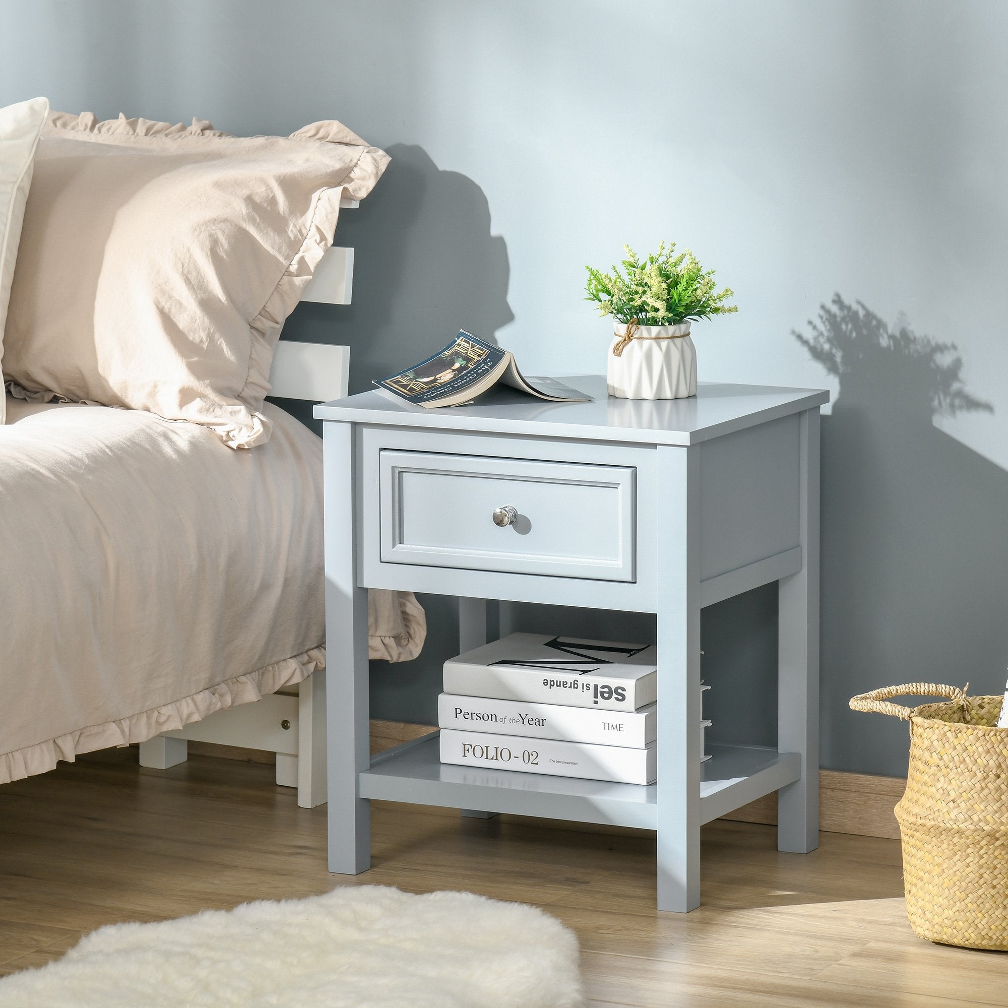 HOMCOM Accent End Table Nightstand with Grey Tabletop, Storage Drawer, Taupe Shadow
