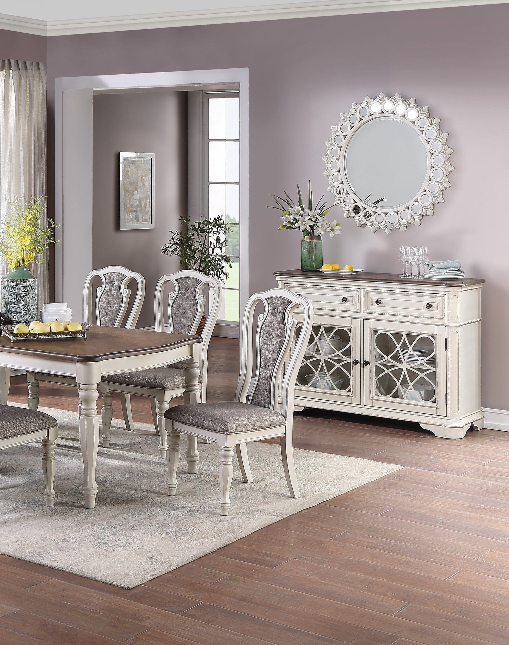 Antique White Set Of 2 Dining Chairs Grey Upholstered Tufted Unique Design Chairs Back Cushion Seat Dining Room CJDropshipping