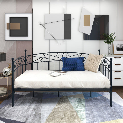 Metal Daybed Frame Multifunctional Mattress Foundation Bed Sofa With Headboard, Twin, Black