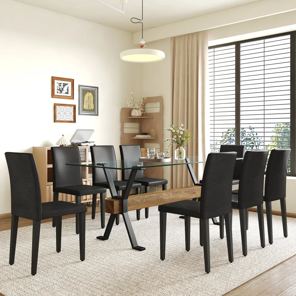 Table and chair set.79'x31.5' Inch Tempered Glass Tabletop With Sangria Beech
